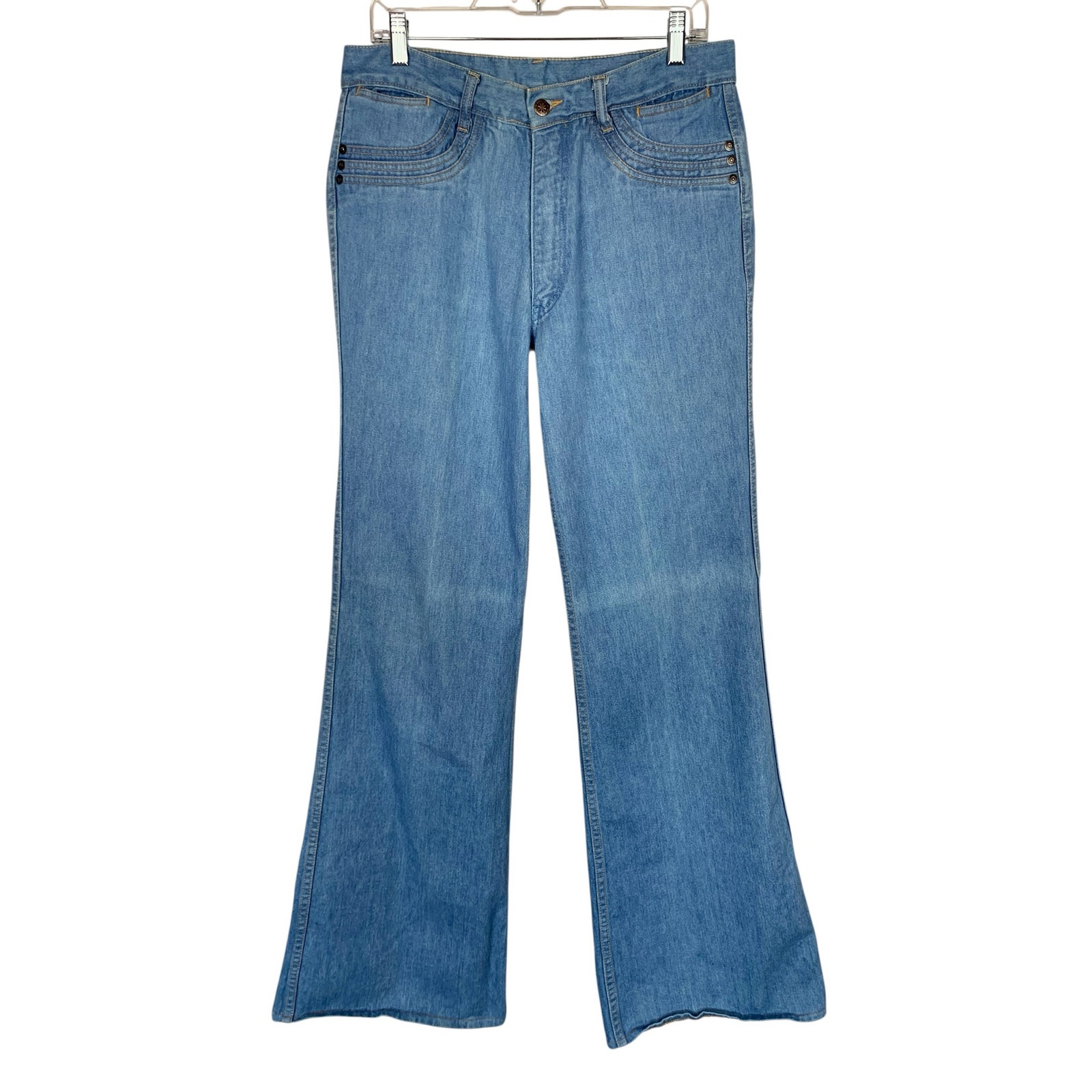 Vintage 70s Brittania Flare Jeans High Rise Blue Cotton Denim Women's 33 X 36